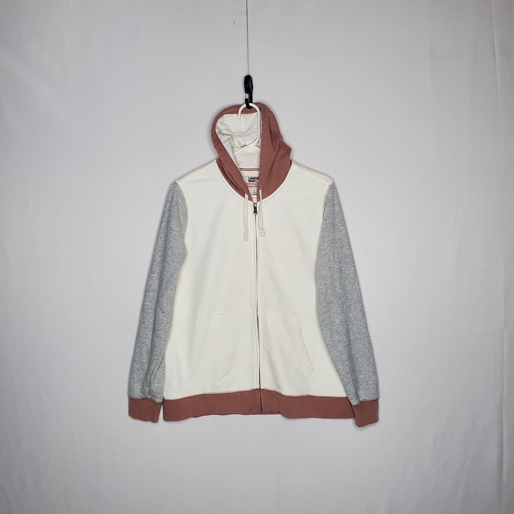 Lands End Zip Hoodie Sweatshirt Jacket Women Medium Retro Mauve Color Block